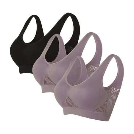 TrendVibe365 Sports Bras for Women Padded Plus Size 3 Pack Mesh No Wire Push up Bralette Padded U Back Wide Strap Support Corset Top Full Coverage Crop Tank Top Cute Lingerie 4XL