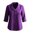 thumbnail image 5 of Womens Linen Shirts Summer 3/4 Sleeve Tops Dressy Casual Buttons V Neck Blouse Loose Fit Lightweight Tunic Tops,Purple,XL, 5 of 8