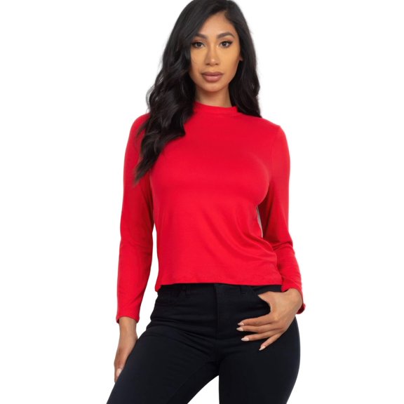 Mock Neck Solid Long Sleeve Top