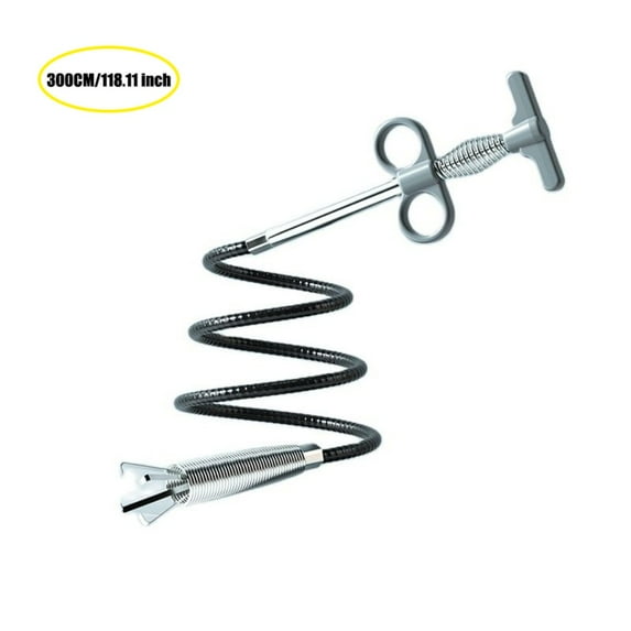 Kitchen Blockage Washbasin Sewer Cleaning Drain Cleaner Pipe Unblocker Curved Pipe Clog Remover GREY 300CM