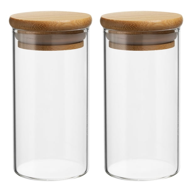 Tarro de vidrio Uxcell de 10 oz con tapa de bambú hermética, recipiente de cocina de vidrio, tarro de almacenamiento de alimentos claro, 2 paquetes (15.9x5.5cm)