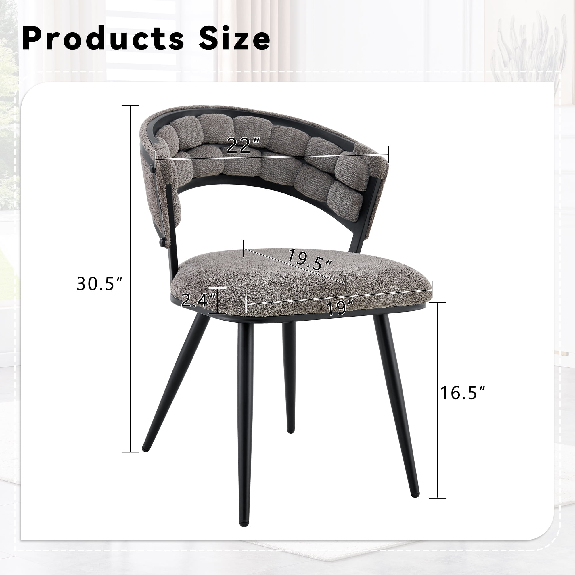 TesNus Gray Velvet Dining Chairs Set of 2, 30.5 Inch Tufted Upholstered Accent Chairs with Black Metal Legs for Dining Room Kitchen Living Room