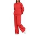 thumbnail image 5 of Athletic Outfit Sets 2 Piece Women Solid Crew Neck Long Sleeve Sweatshirt Drawstring Wide Leg Sweatpants Red XL, 5 of 7