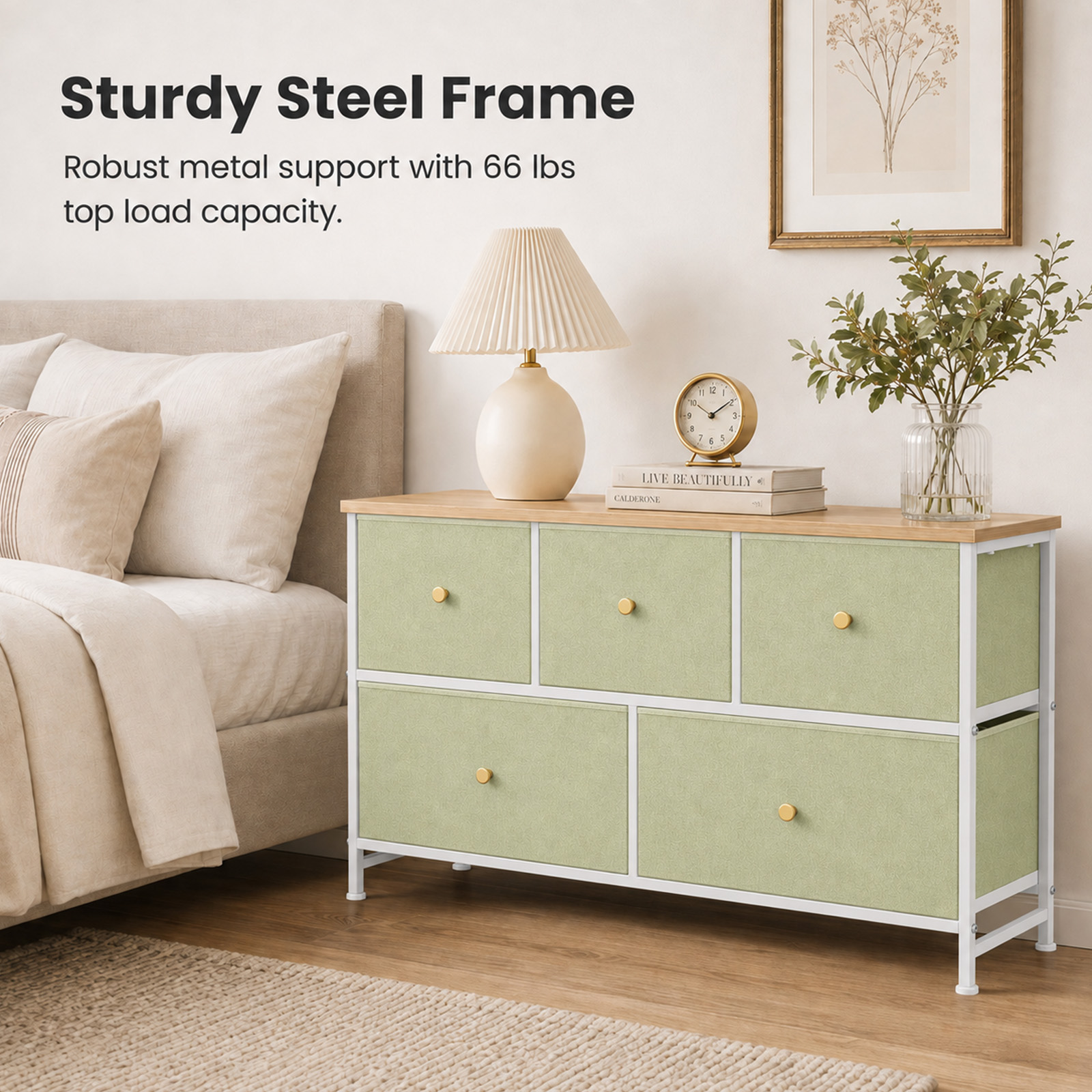 Alvantor 5/7 Drawer Fabric Dresser, Storage Tower for Bedroom and Closet, Chest of Drawers with Sturdy Steel Frame & Wooden Top for Living Room, Entryway