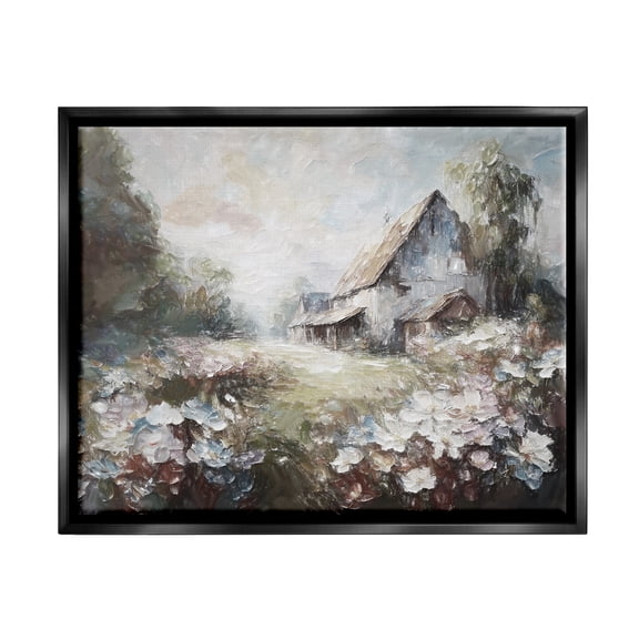 Stupell Industries Soft Meadow in Countryside Landscape Painting Black Floater Framed Canvas Art Print Wall Art, 21 x 17