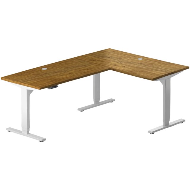 Progressive Desk L Shaped Standing Desk 78"x48", Corner 3 Stage Height Adjustable Electric Executive Desk - Rustic Hickory, White Frame