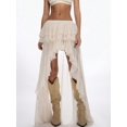 thumbnail image 4 of Women Elastic Waist Multi-Layer Ruffle Irregular High Slit Maxi Skirt White XL, 4 of 9