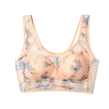 DondPO Bras for Women Women s Thin Vest Upper Side Breasts Beautiful Back Large Size Bra Printed Mesh No Ring Bra Push Up Bra Plus Size Bras for Women Clearance Brown XL Clearance
