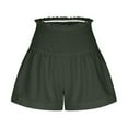 thumbnail image 5 of RQYYD Clearance Womens Shorts Cotton High Elastic Waisted Pleated Ruffle Cute Smocked Shorts Beach Flowy Summer Casual Short Army Green L, 5 of 8