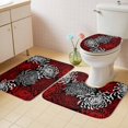 thumbnail image 2 of Red White Bath Mat 3 Piece Bathroom Rug Set, Abstract Black Chrysanthemum Flower Floral Non Slip Bath Rug Contour Mat and Toilet Lid Cover, Absorbent Shower Mats Soft Bath Rugs and Mats Sets, 2 of 8