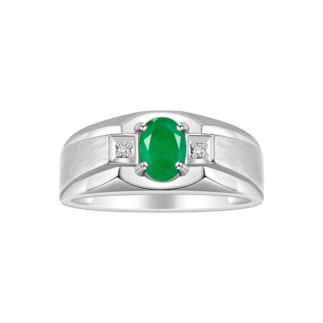 RYLOS Men's Rings Sterling Silver Classic 7X5MM Oval Gemstone & Diamond Ring Emerald May Birthstone Rings For Men, Silver Rings, Size 13