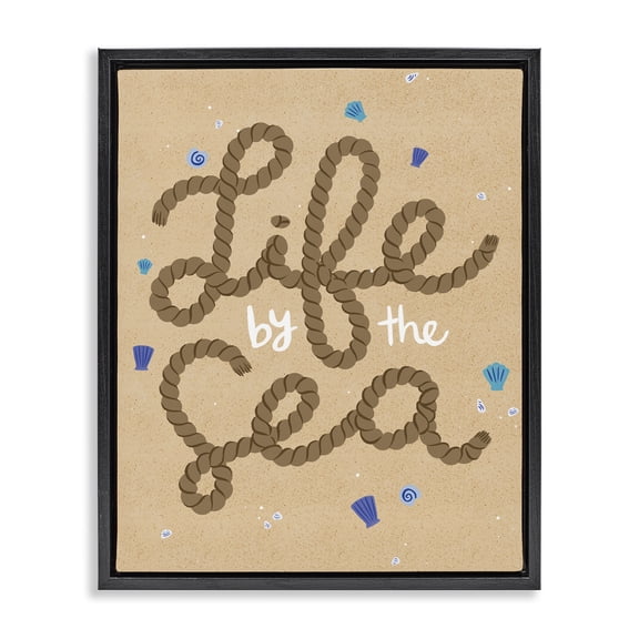 Stupell Industries Life By Sea Nautical Rope Nautical & Beach Painting Black Floater Framed Canvas Art Print Wall Art, 17 x 21