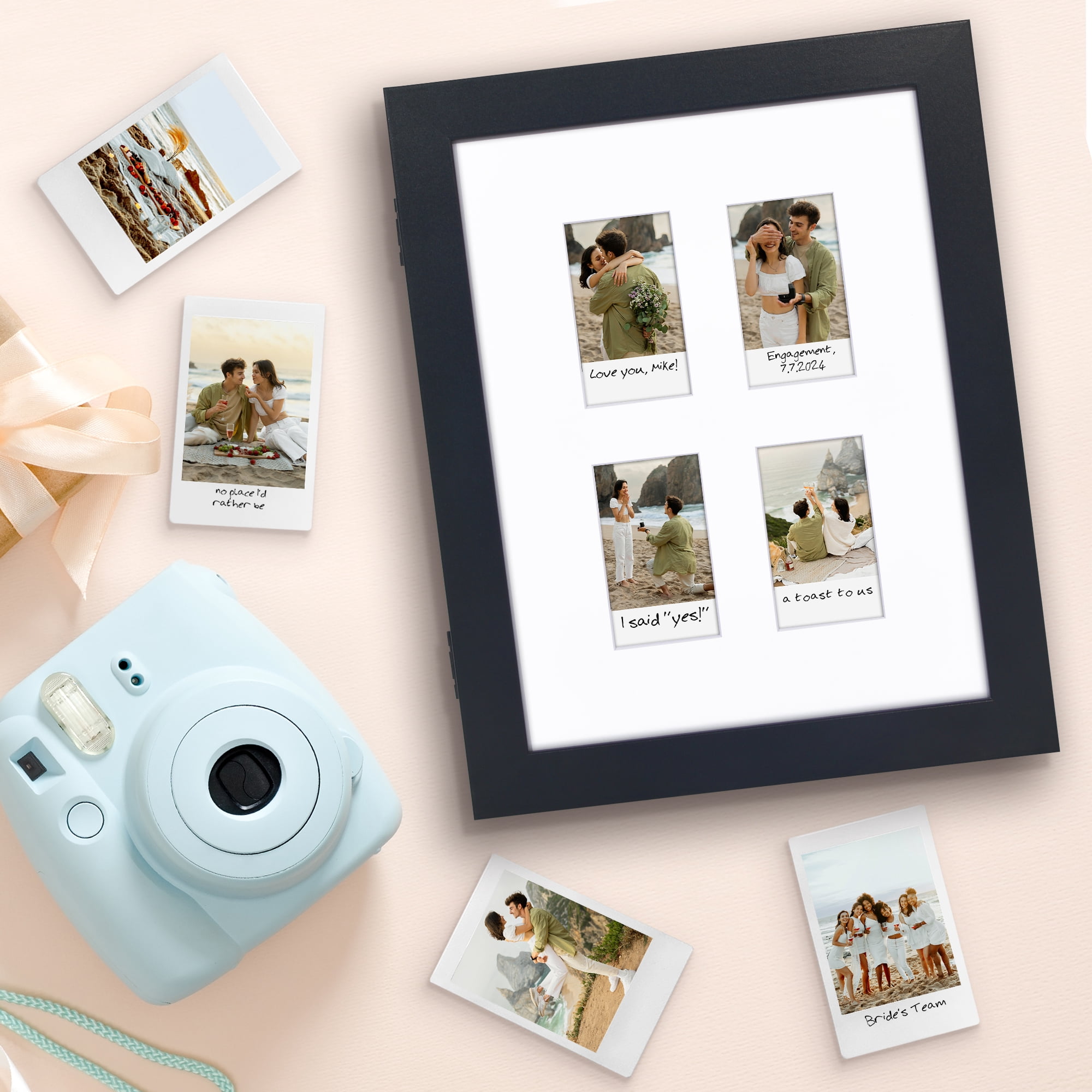 Americanflat 9x11 Picture Frame Storage with 2x3 Mat Fits Four Instant Print Photos Quick Change Frames Wall - Black