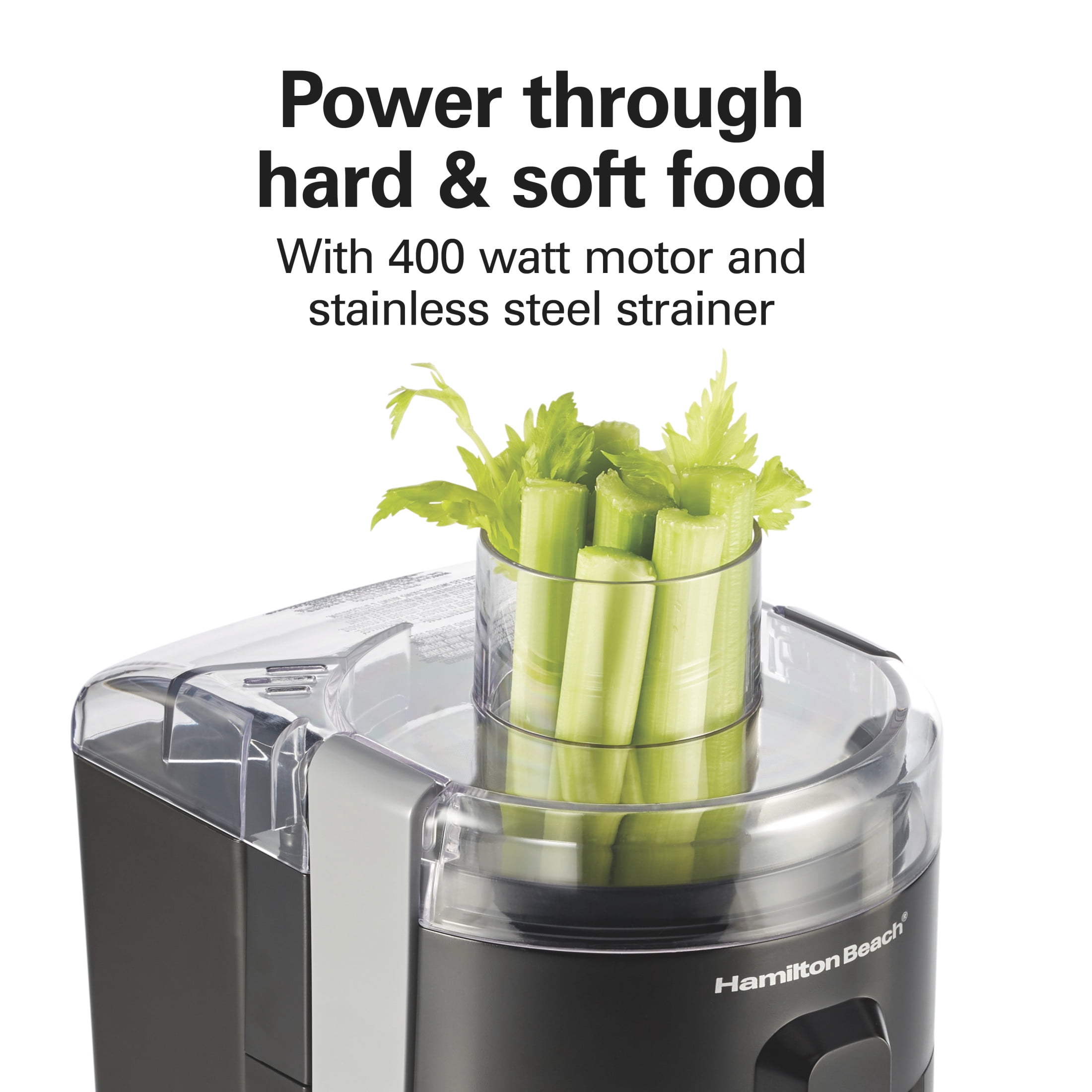Hamilton Beach HealthSmart Juicer Machine for Fruits & Vegetables, BPA Free, Extractor de Jugos, Black and Gray