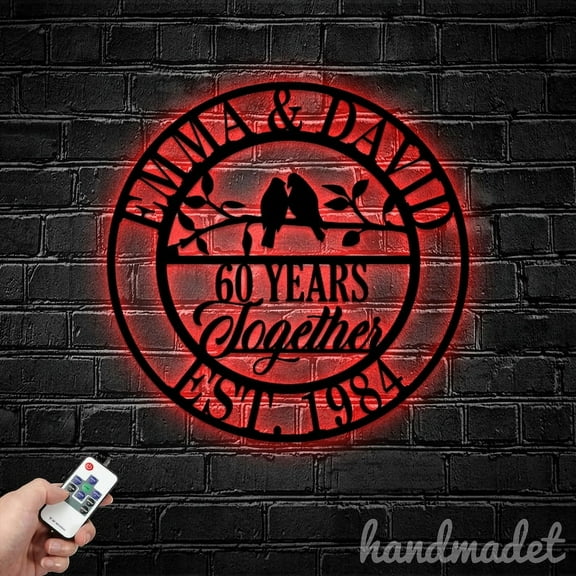 Handmadetneonsign 60th Years Together Metal Wall Art Light, Party Metal Sign Wall Decor, Anniversary Metal Decor