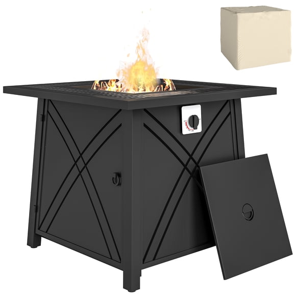 Outsunny 28" Square Propane Fire Pit Table with Waterproof Cover 40,000 BTU