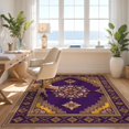 thumbnail image 3 of Design&I 6'x9' Washable Area Rug Purple Repeating Bedside Graphic Detailing Balanced Cuartos Alfombras for Queen Size Bedroom, Under Bed, Sleek Flatweave Pet Friendly, 3 of 7