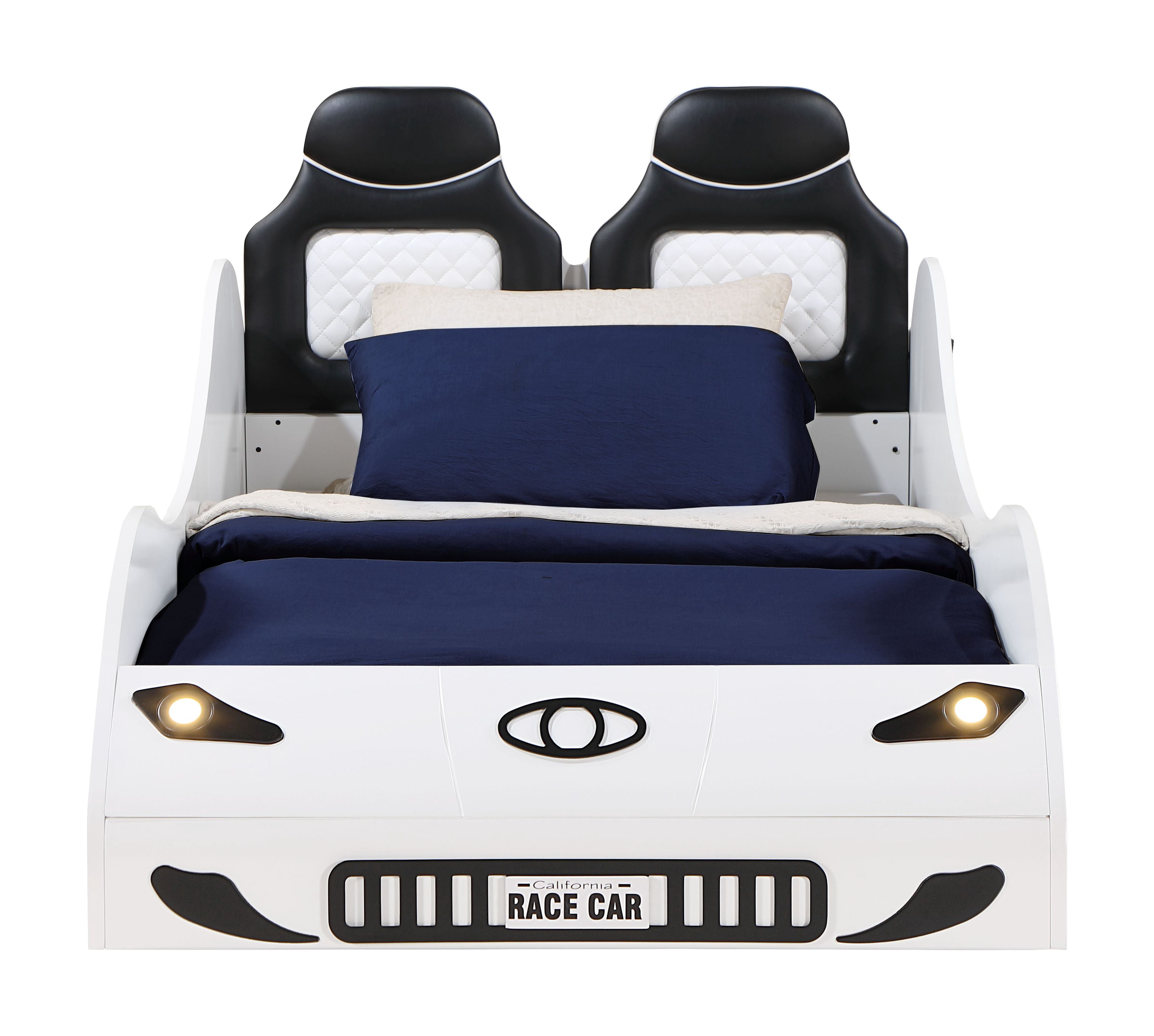 Colen White Finish Twin Car Bed with LED