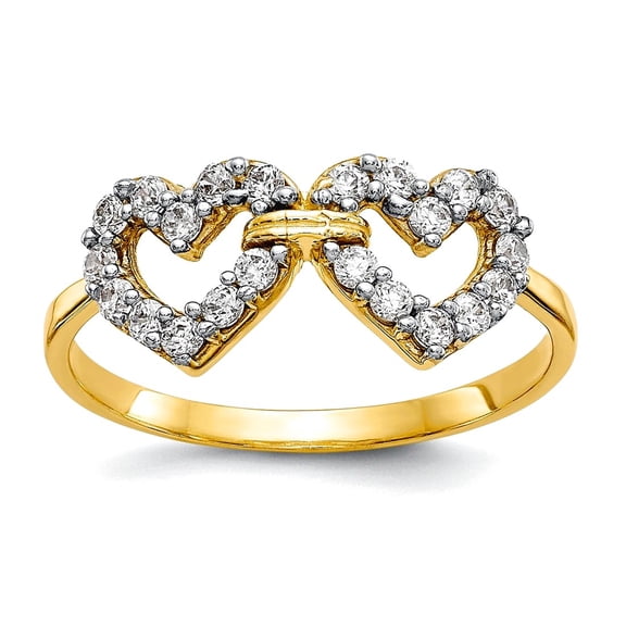 10k Yellow Gold Solid Polished Double Love Heart Cubic Zirconia Ring Size 6.00 Statement Ring for Women