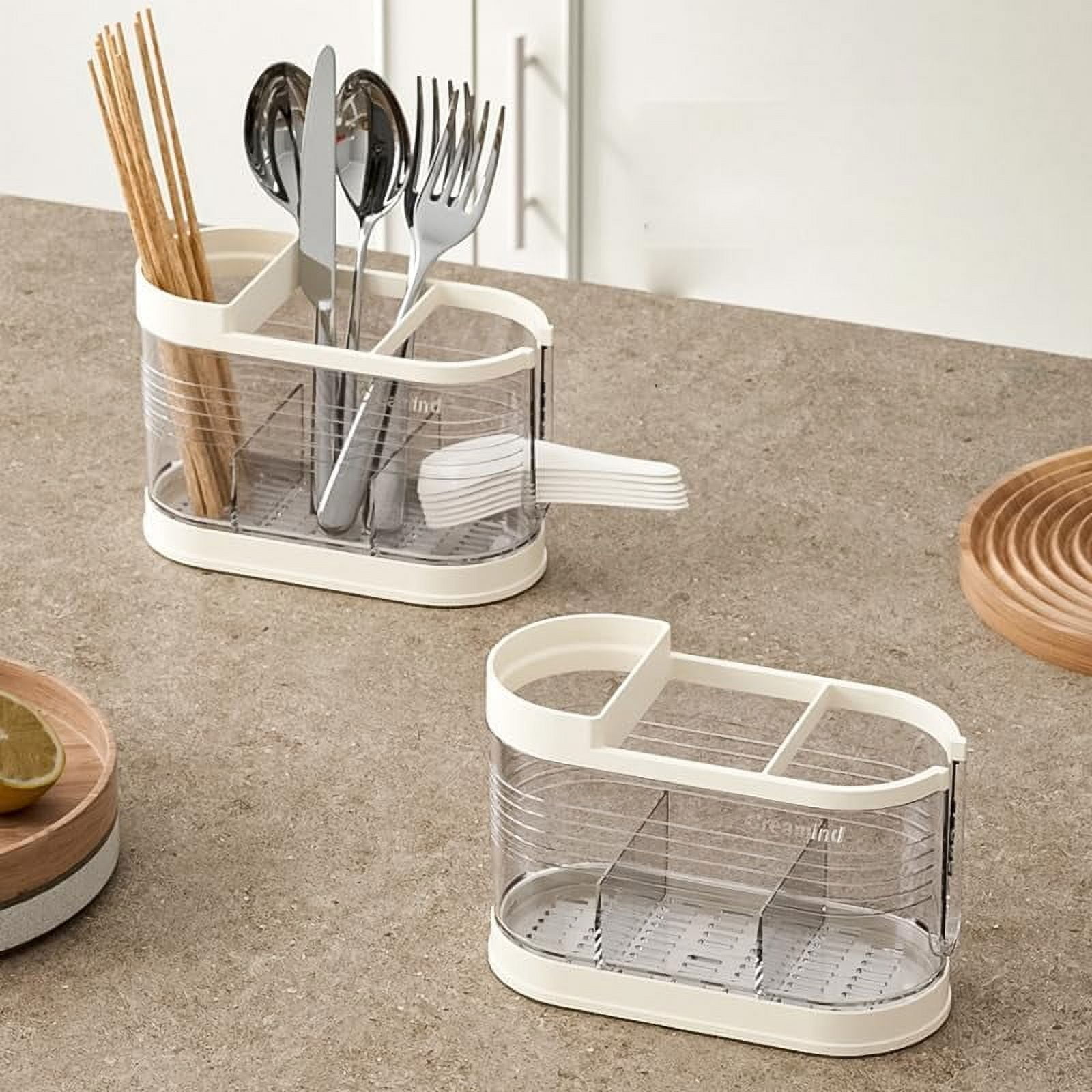 ABPETE Clear Countertop Cutlery Drying Holder Utensil Holder Cutlery Drainer Tableware Holder Box Tabletop Separated Fork Chopstick Kitchen Storage Cutlery Utensil Organizer