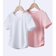 thumbnail image 5 of Arshiner Girls Shirts Side Ruched Short Sleeve Crewneck Fitted Tops Casual Summer Soft Tee Clothes, 5 of 6
