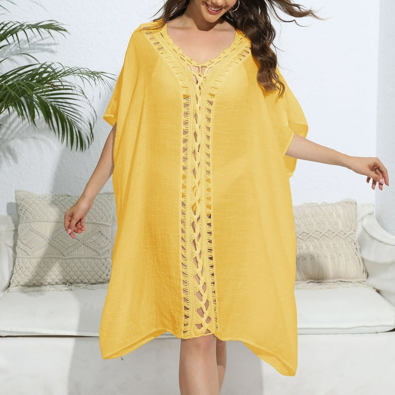 beach throw dress Beach Summer Throw Over Dresses 2025 Swimsuit Cover Women's Boho Beach  Cover Up Dress With