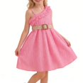 thumbnail image 5 of Xdegoge Elegant Kids Girls Dress Knee Length Pleated One Shoulder Tween Summer Dress Belted Flowy Wedding Guest Party Wear, 5 of 7