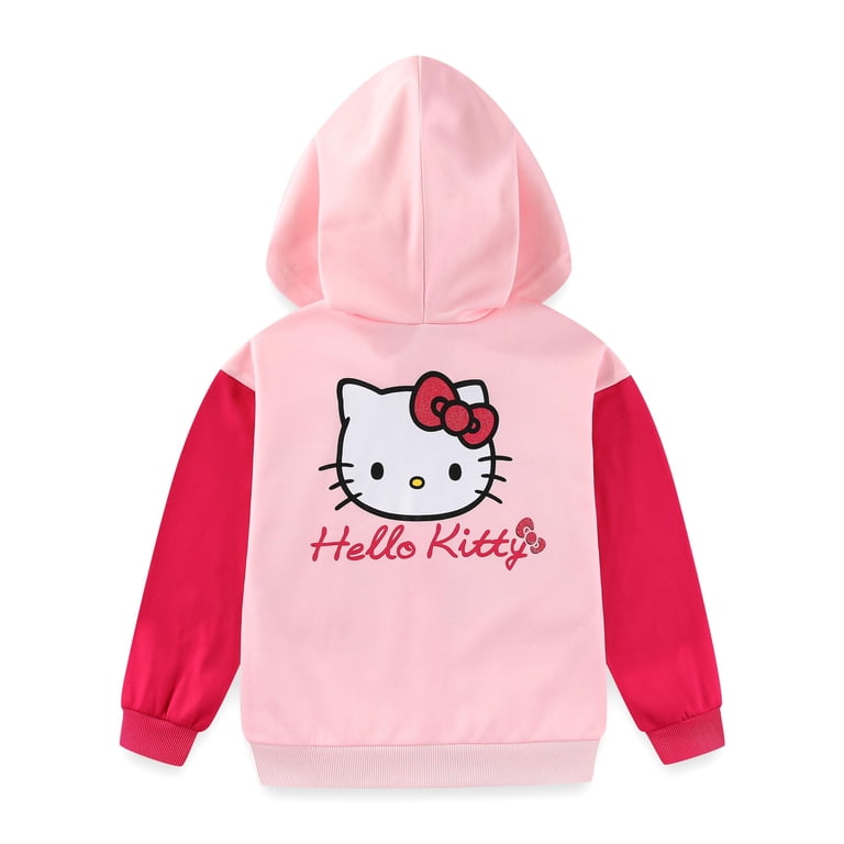 Hello Kitty, Girls Full Zip Hoodie, Sizes 3T-12, Pink with Glitter