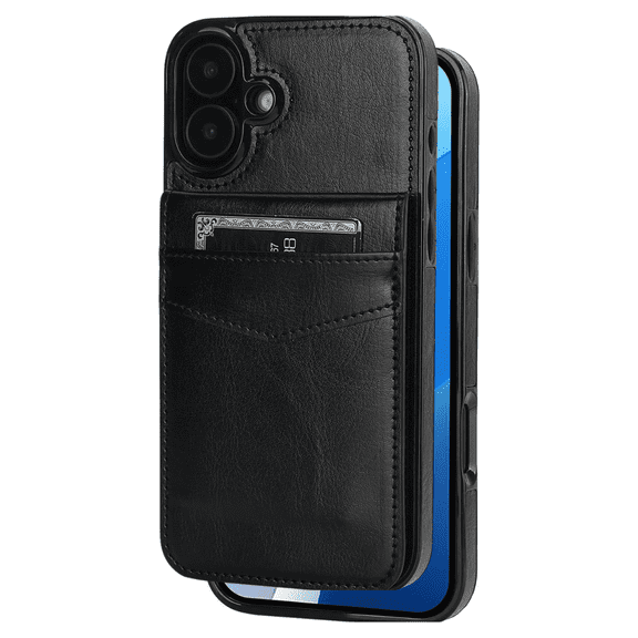 Entronix Wallet Case Compatible with iPhone 16, Card Holder Flip Cover, Black