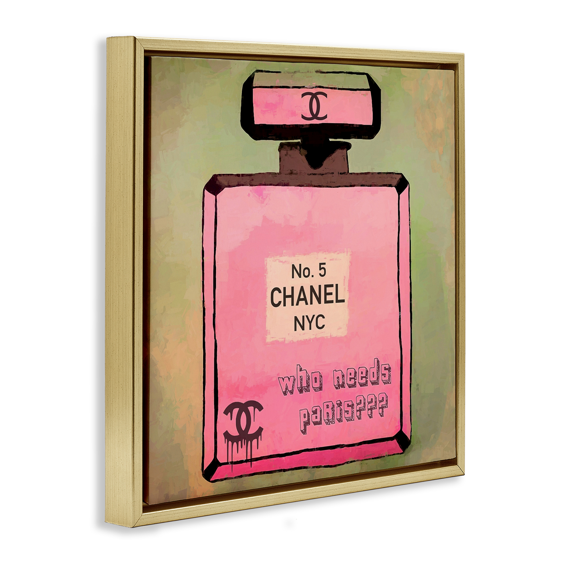 Stupell Industries Who Needs Paris Glam Perfume Fashion Painting Gold Floater Framed Canvas Art Print Wall Art, 25 x 25