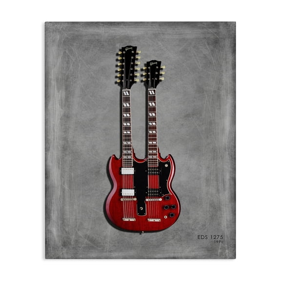 Stupell Industries Red Double Neck Guitar Music Painting Wrapped Canvas Canvas Art Print Wall Art, 16 x 20