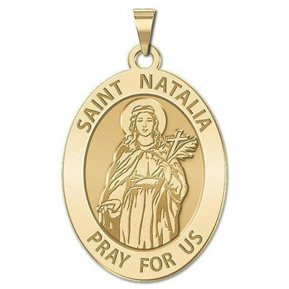 Picturesongold.Com Saint Natalia OVAL Religious Medal  - 3/4 inch x 1 inch -Solid 14K Yellow Gold