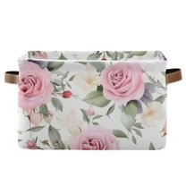 Rose Flowers Pink Storage Basket Large Foldable Storage Bin Laundry Baskets Toys Box Book Foldable Organizer Bag 14.2x10.2x8.3 Inches 1 PC