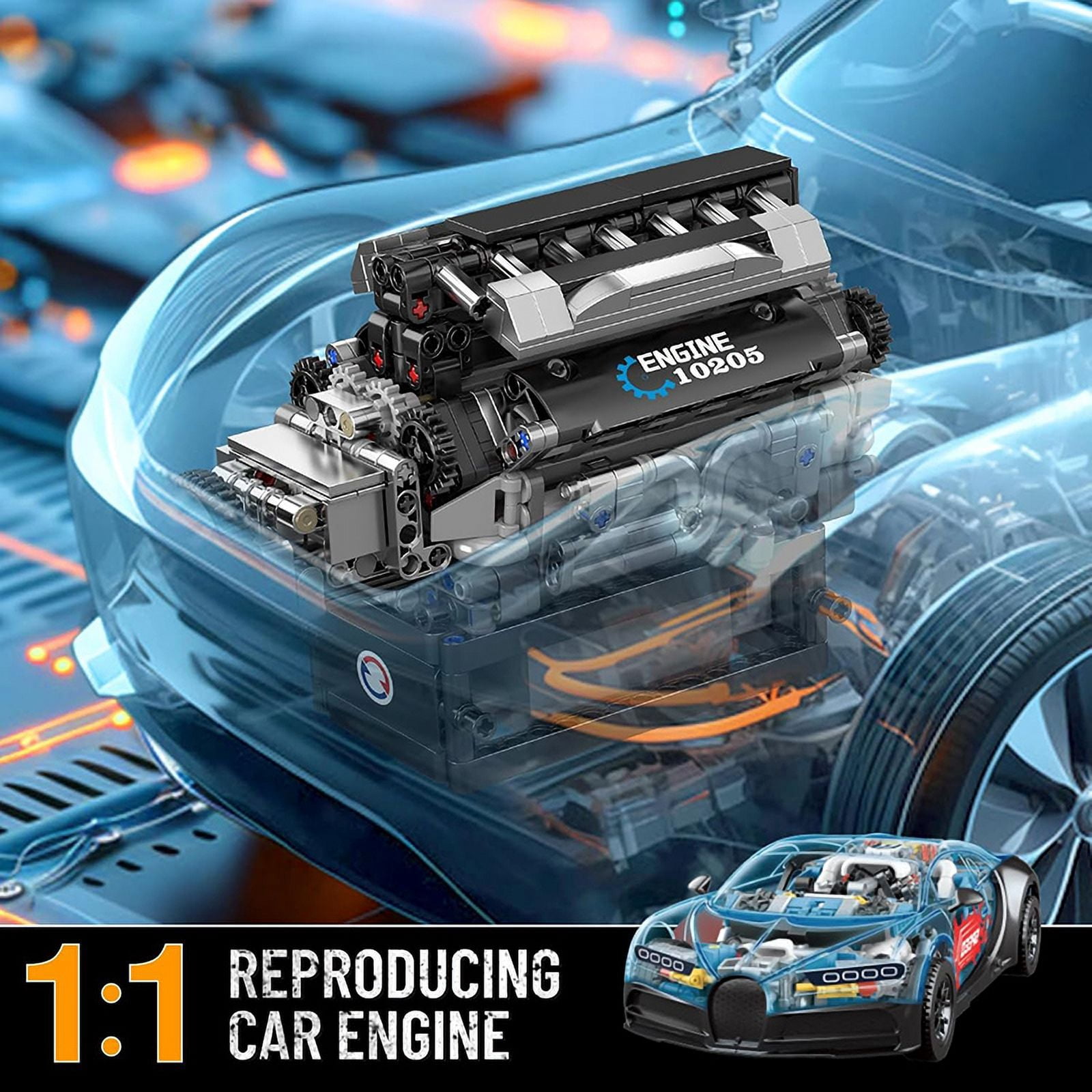 SNOWEAGLE V12 Engine Building Blocks Sets, 10205 Car Engine Model kit That Run, Build Your Own STEM Model Mini Engine, 12-Cylinder Engine Building Engineering Toys for Kids/Adults(733+PCS)