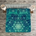 thumbnail image 3 of Ambesonne Teal Quilted Bedspread Set 3 Pcs, Tree with Shapes, Queen Size, Petrol Blue Green, 3 of 3