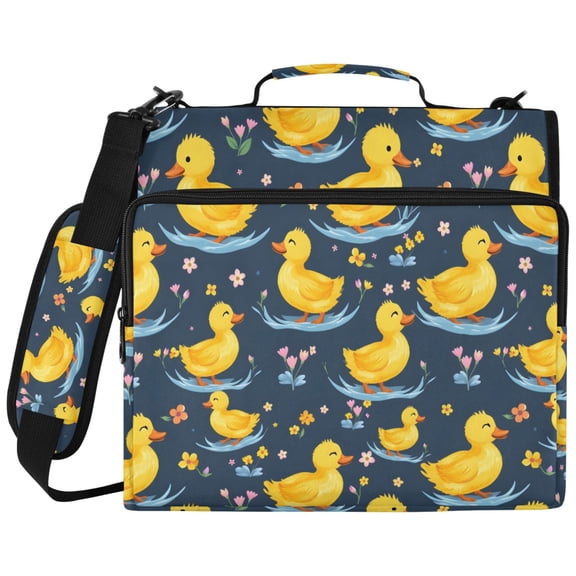 ALAZA Zipper Binder Cartoon Duck Flowers Pattern 2 inch 3 Ring 500 Sheet Capacity Trapper Keeper File Folder Organizer Bag