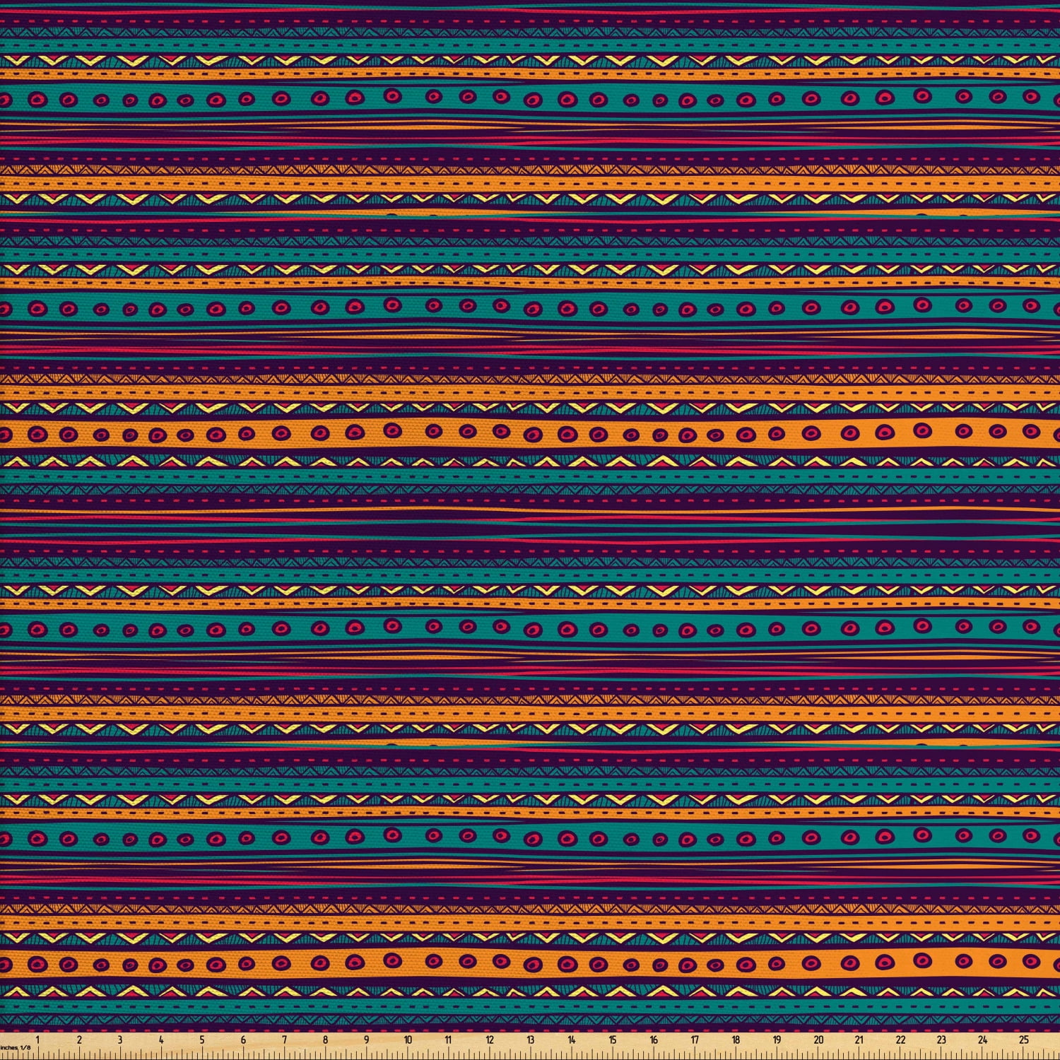 Tribal Fabric by The Yard, Striped Retro Pattern with Rich Mexican
