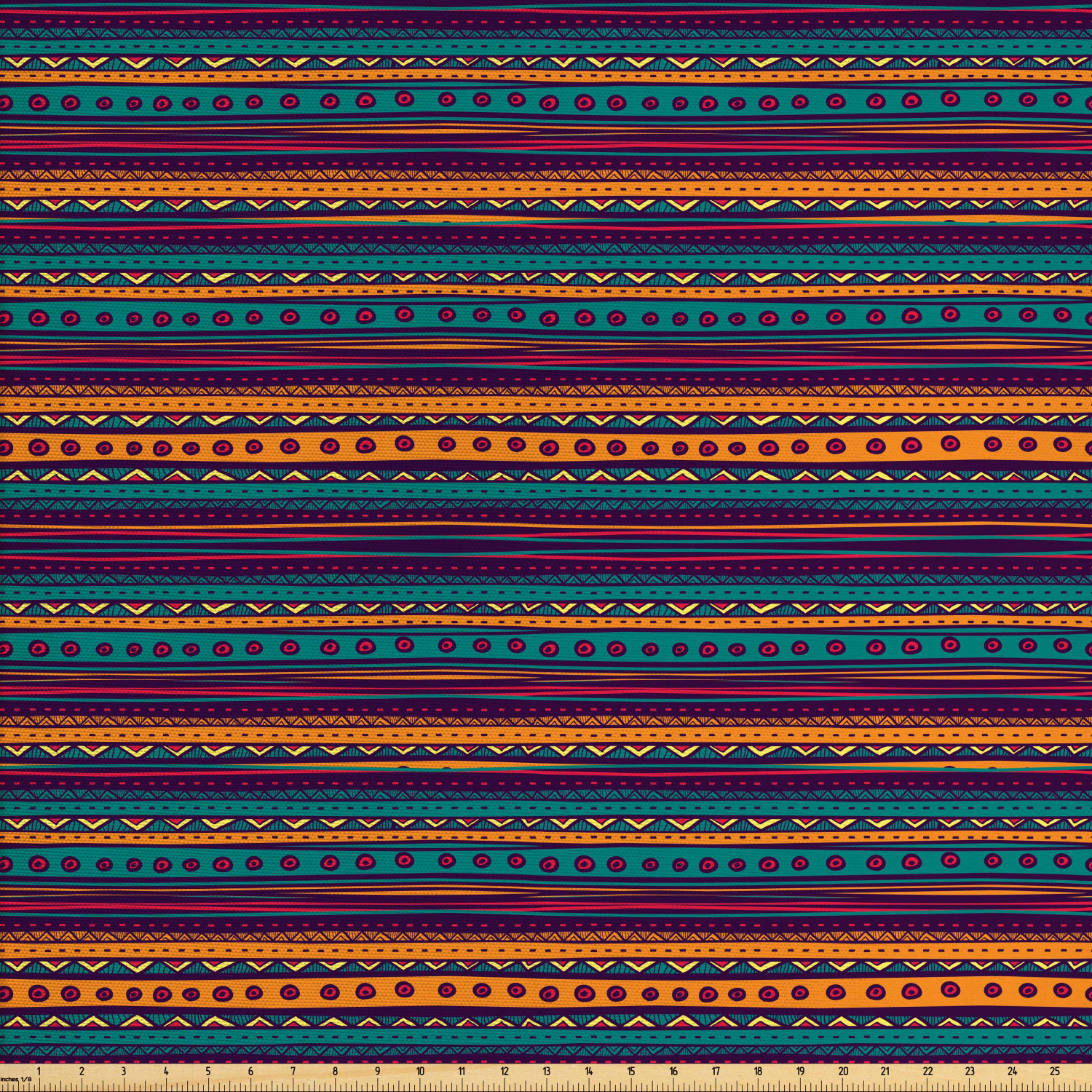 Tribal Fabric By The Yard Striped Retro Pattern With Rich Mexican