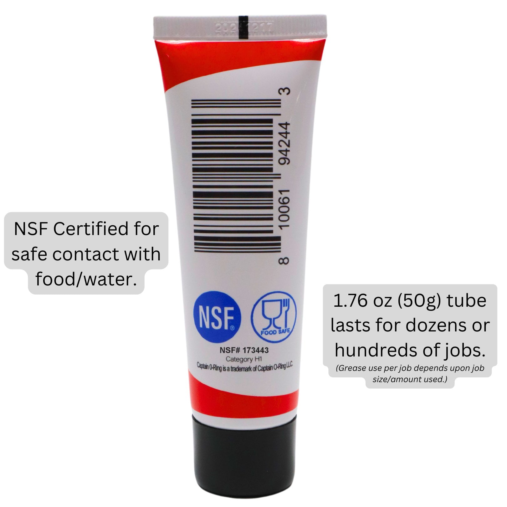 Captain O-Ring - NSF Food Grade Silicone Lubricant Grease for O-Rings, Seals, Gaskets, Pumps, Pool Spa, Plumbing, Faucets, Valves, More 1.76oz, 50g