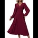 thumbnail image 2 of Vestidos Largos Bohemios de Otoño para Mujer, con Cuello en V, Lunares, Cintura Alta, Corte A y Volantes, para Vacaciones. Vino Tinto M, 2 of 7
