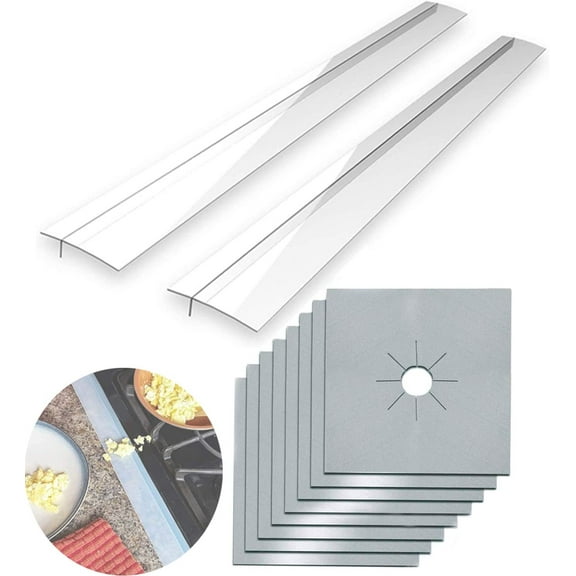 MSDADA Gas Stove Burner Covers,8 Pcs 0.2mm 10.6" x 10.6" Gas Range Protectors with 2 Pcs Kitchen Silicone Gap Cover, Double Thickness, Non-Stick, Reusable And Dishwasher Safe（Silver）