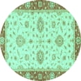 thumbnail image 1 of Ahgly Company Machine Washable Indoor Round Oriental Turquoise Blue Traditional Area Rugs, 8' Round, 1 of 4