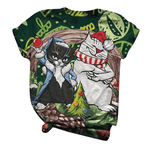 Camisas de Navidad Para Mujer Tallas Grandes Manga Corta 3D Impreso O-Cuello Tops Camiseta Blusa Odeerbi ODB205415
