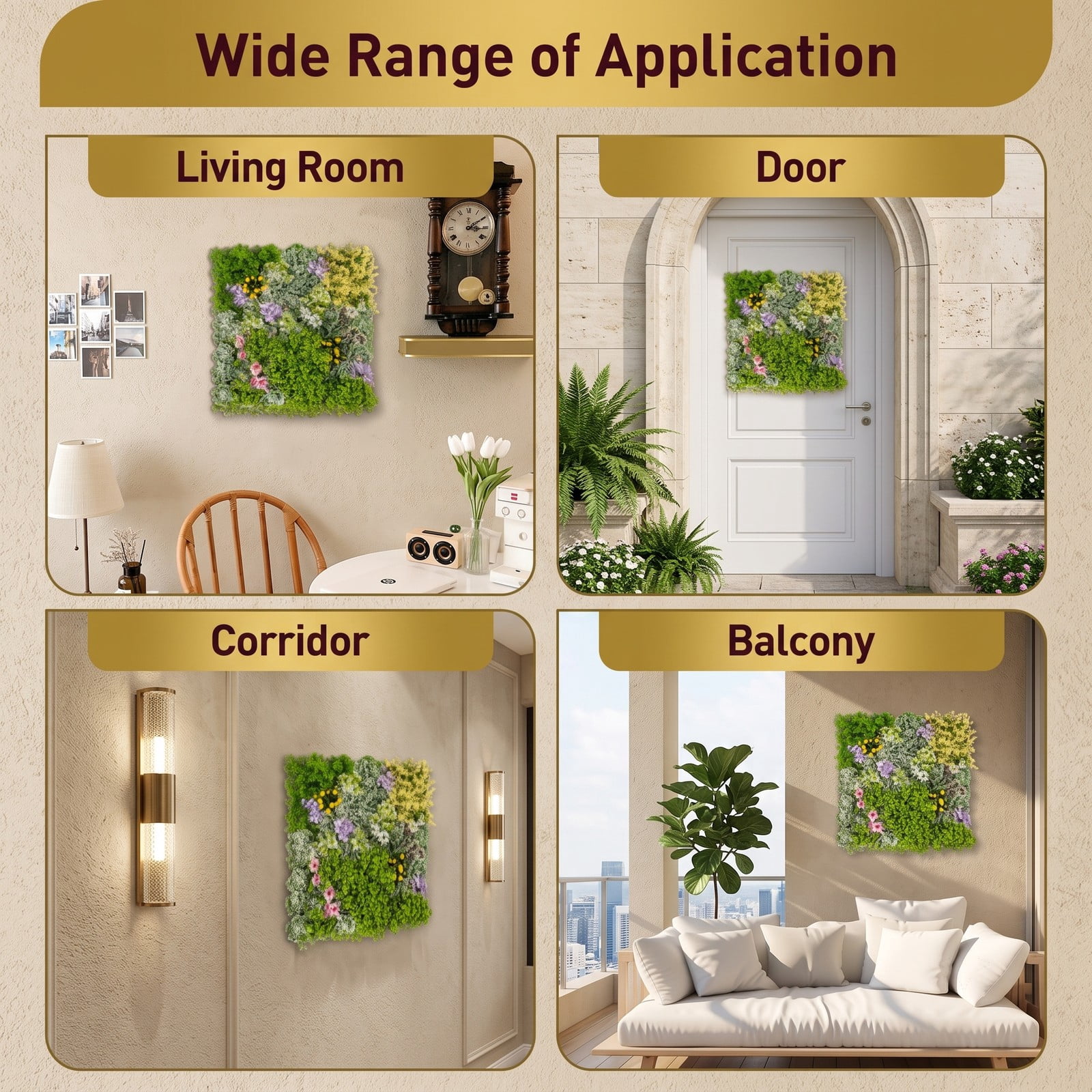 ALPULON 20 x 20 3D Artificial Greenery Panel, Hanging Succulents Faux Plant Wall with 10 Types of Mixed Greenery for Balcony Home Office Indoor, Green and Brown