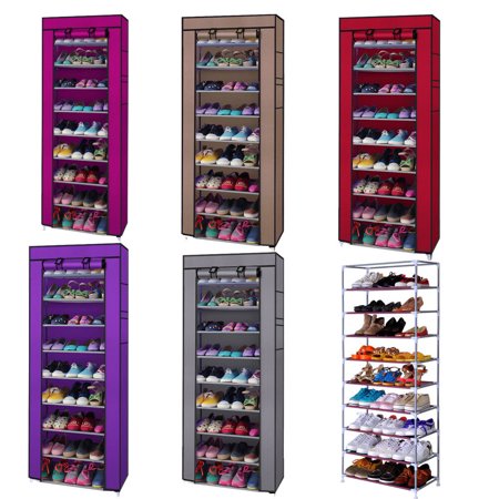 Zimtown 10 Tiers Shoe Rack with Dustproof Cover Closet Shoe Storage Cabinet