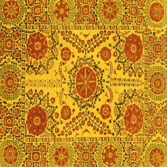 Ahgly Company Indoor Square Abstract Yellow Modern Area Rugs, 6' Square