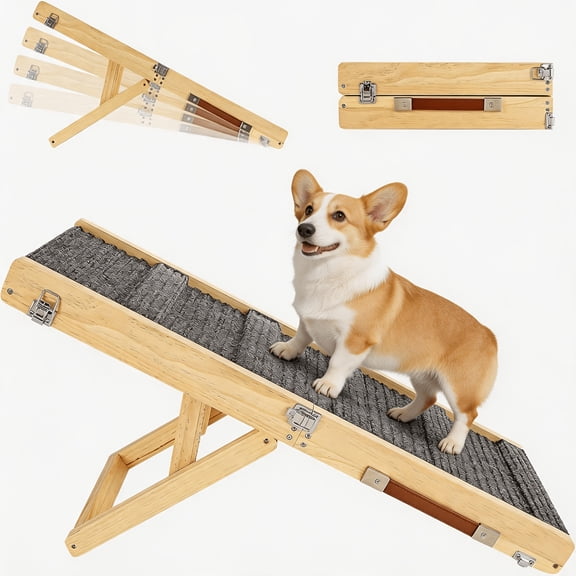 X XBEN Dog Ramp for Bed, Couch or Car, Wooden 33" Long Pet Stairs for Small & Old Dogs & Cats, Hold up to 33lb, 4 Adjustable Height from 8.3" to 17.3" Portable Doggie Steps