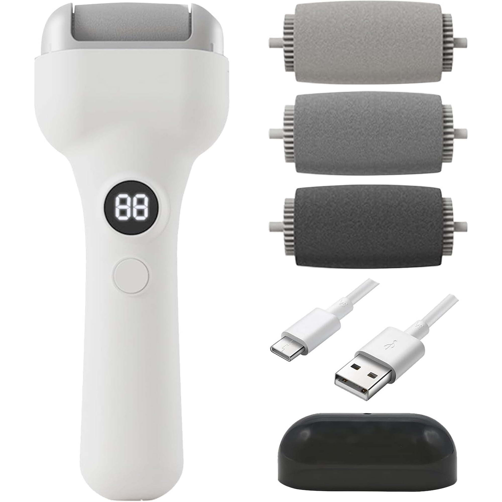 Rechargeable Electric Callus Remover for Feet, Waterproof Foot File with 3 Roller Heads and 3 Speeds, Pedicure Tool for Dry and Rough Skin, Portable Foot Scrubber