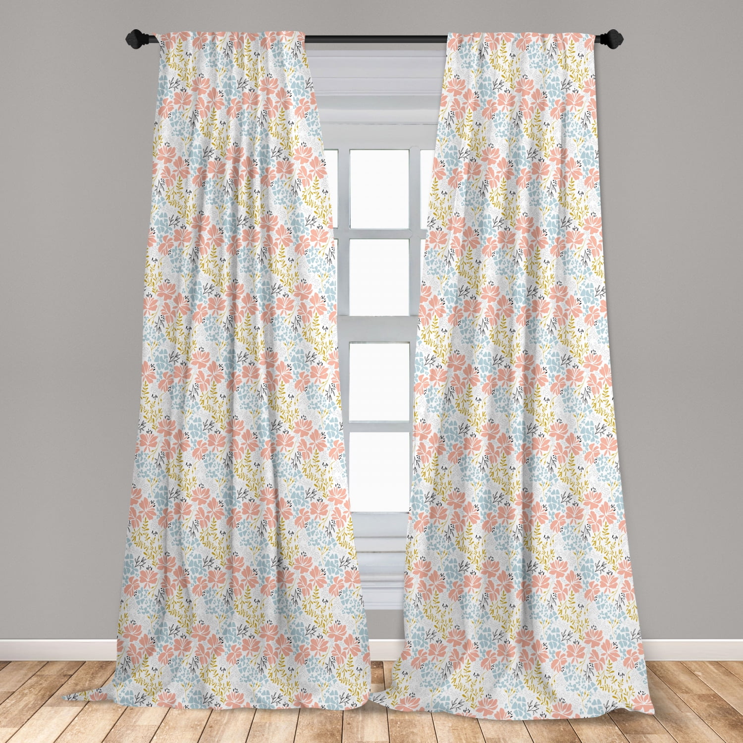 Botanical Curtains 2 Panels Set Floral Pattern With Simple Abstract