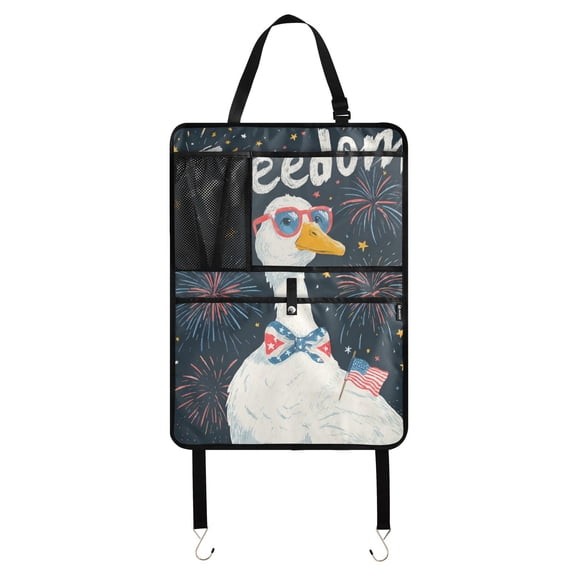 Patriotic goose celebrates freedom fireworks(2) Car Seat Back Kick Protectors,260 Pack Kick Mats with Storage Pockets for Vehicles to Protect from Dirt, Mud & Scratches